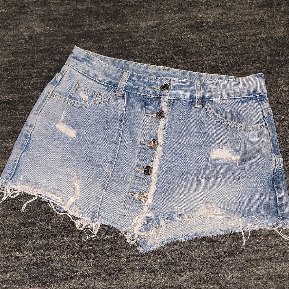 New Y2k Blue Denim Button-Up Shorts Skort